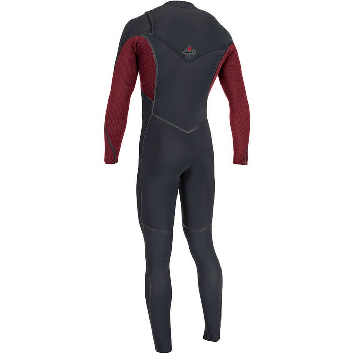 2024 O'Neill Hombres Hyperfreak Fire 4/3mm Chest Zip Neopreno 5512 - Black / Dark Red